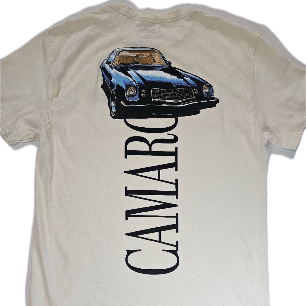 CHEMISTRY Shirt Mens L White Camaro Car Graphic Tee Crewneck Cotton‎ Tagless